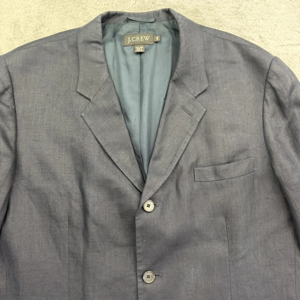 J.CREW Suit Jacket Mens 44R Blue 100% Linen Single Breasted Notch Lapel 2-Button